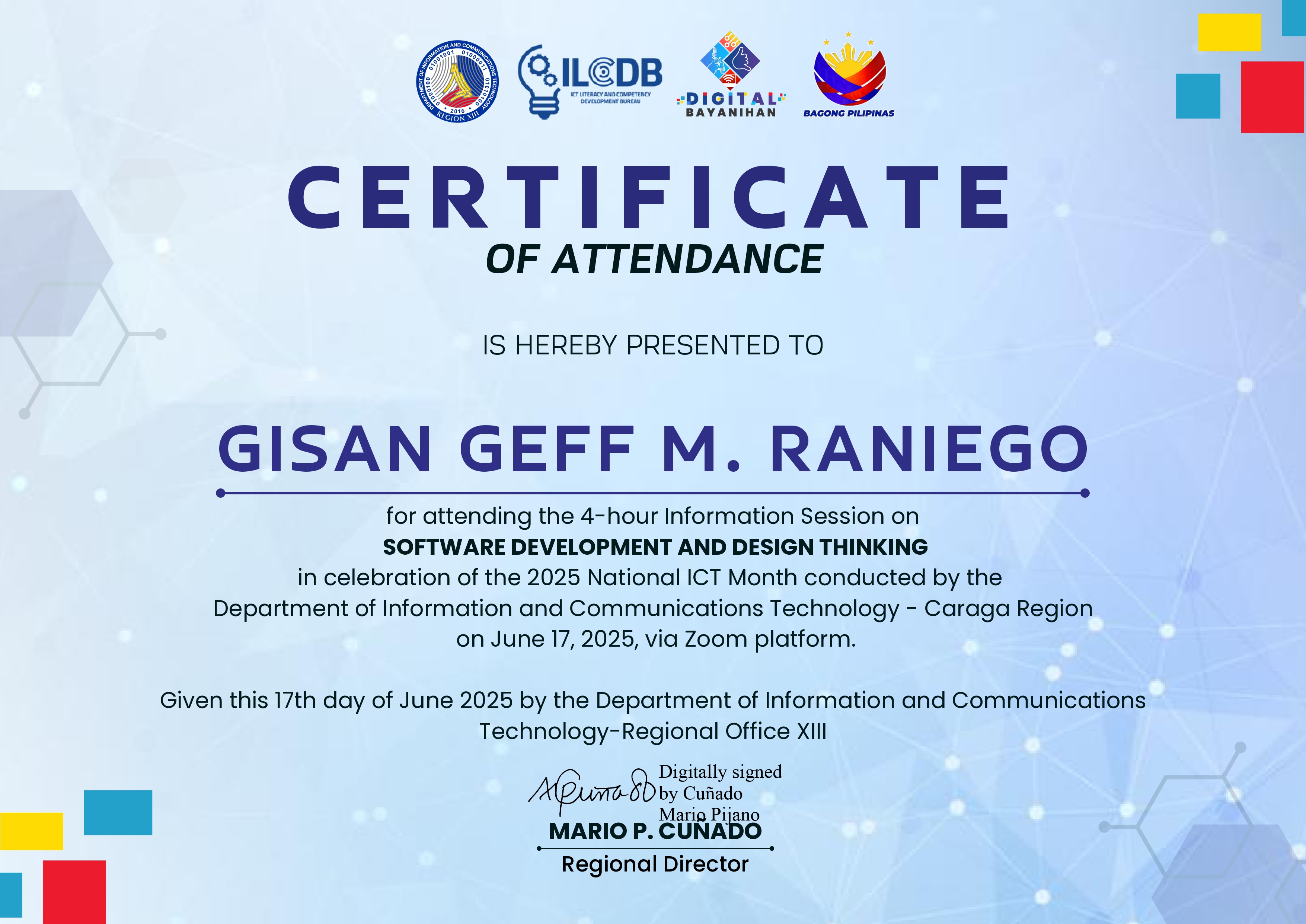 SOFTWARE DEVELOPMENT AND DESIGN THINKING certificate